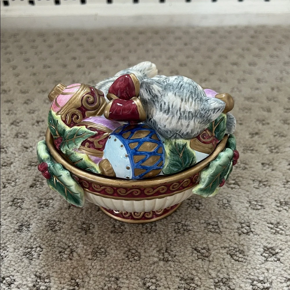 Fitz & Floyd Essentials Vintage Cat/Ornament Candy Dish